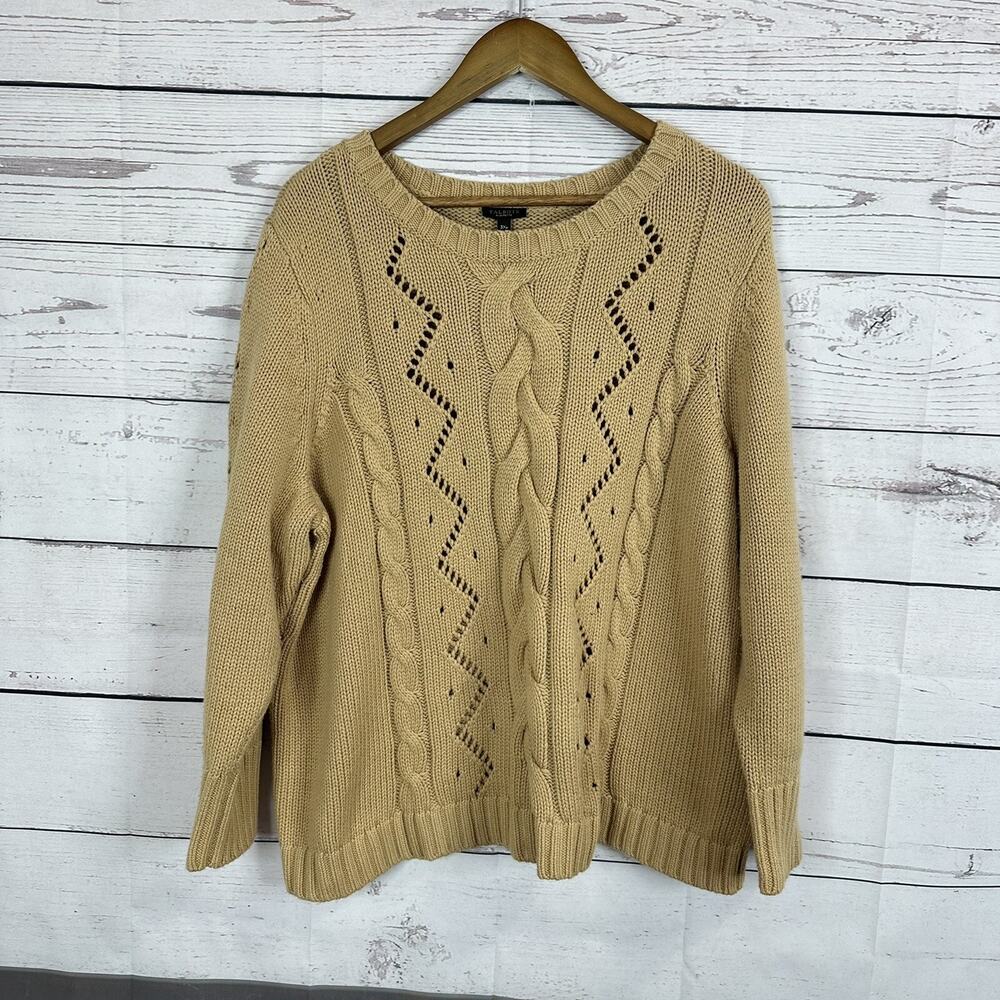 Talbots Sweater‎ Womens 3X Petite Beige Chunky Knit Pull Over Fisherman